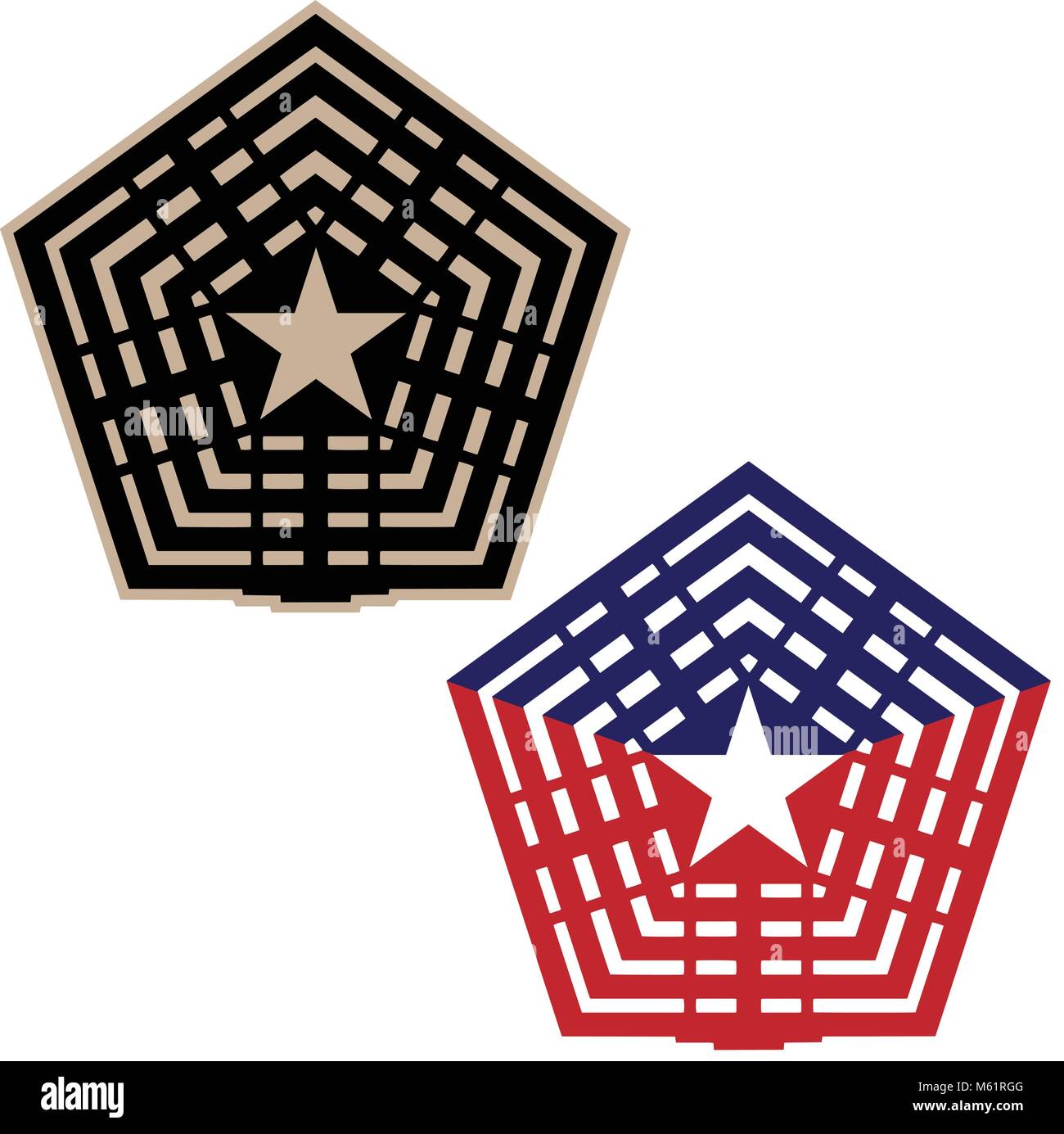 Illustration vectorielle du Pentagone en noir et feu, et les versions rouge blanc et bleu Illustration de Vecteur