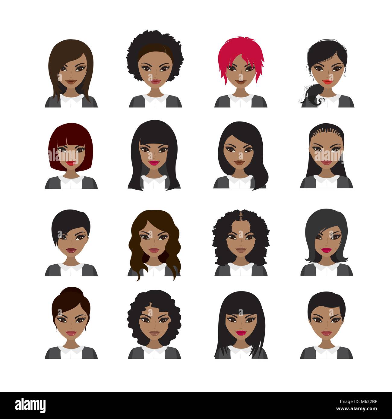 Vector Illustration of Black Women avatar. Les visages et les styles de cheveux. Stock Vector illustration Illustration de Vecteur