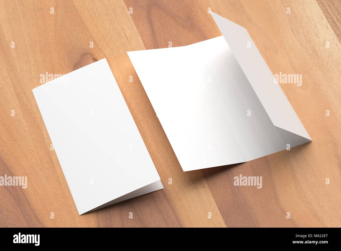 Thrifold - trois fois la maquette brochure sur fond de bois. Illustration 3d Banque D'Images
