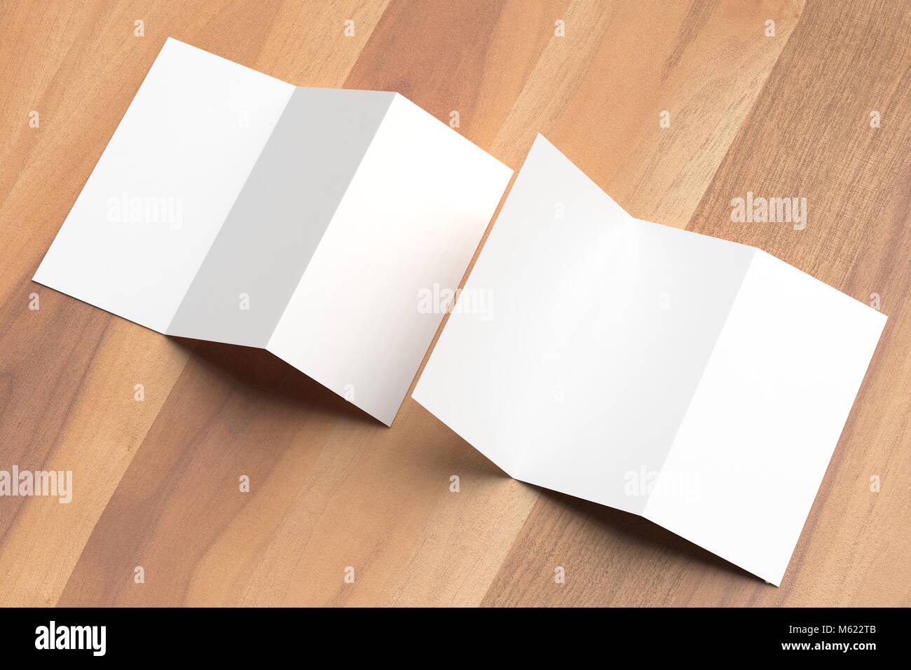 Thrifold - trois fois la maquette brochure sur fond de bois. Illustration 3d Banque D'Images