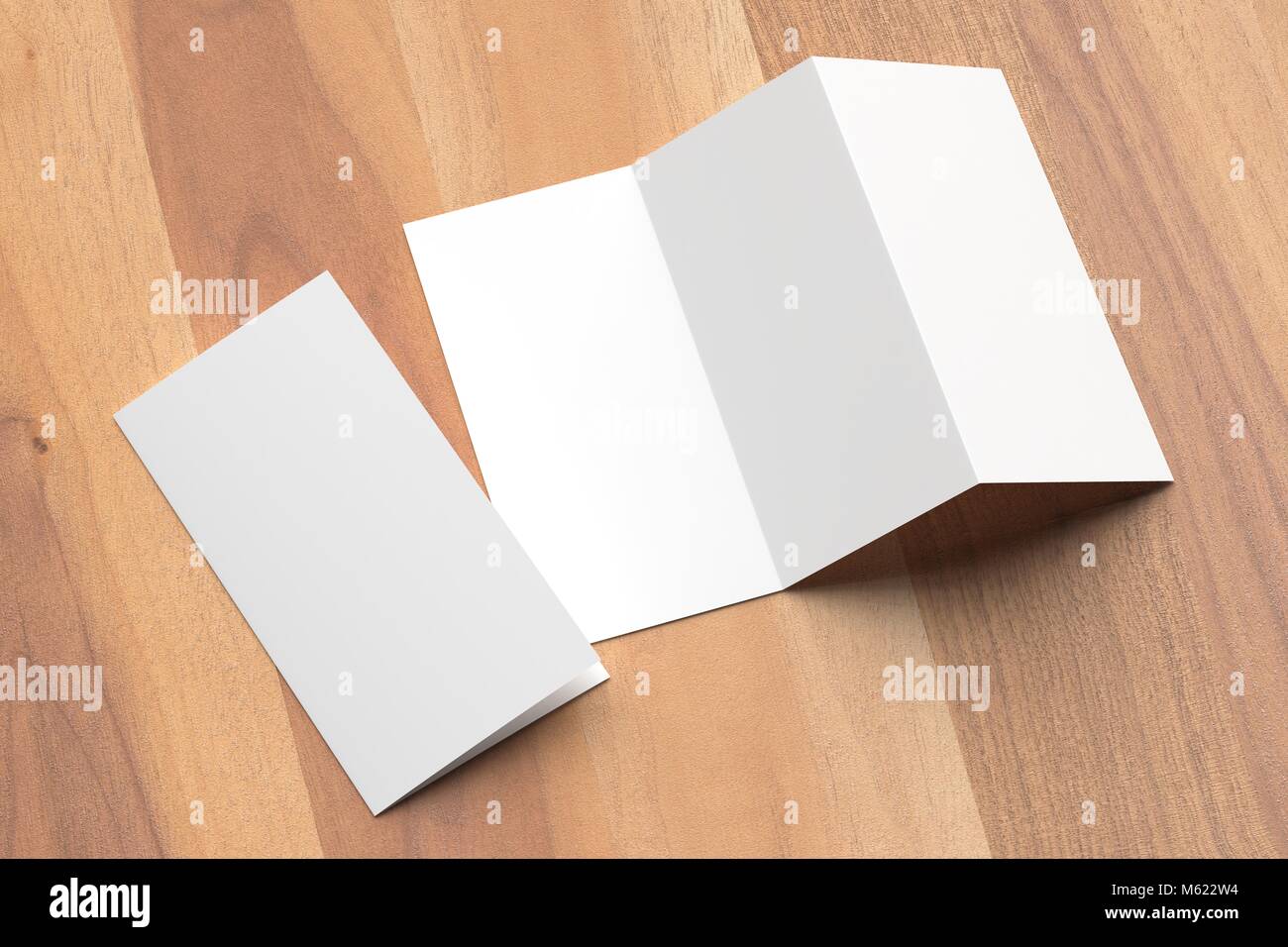 Thrifold - trois fois la maquette brochure sur fond de bois. Illustration 3d Banque D'Images