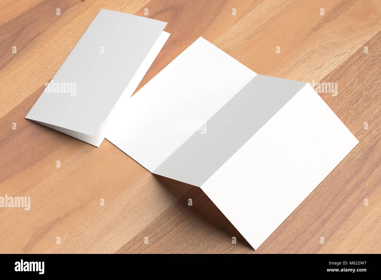 Thrifold - trois fois la maquette brochure sur fond de bois. Illustration 3d Banque D'Images