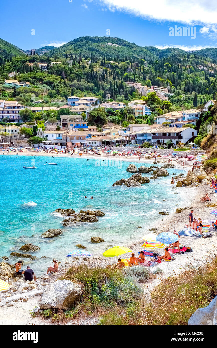 La plage d''Agios Nikitas à Leucade vue panoramique de la mer à l'été Banque D'Images