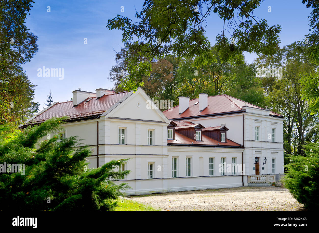 White Mansion, Kazimierz Pulaski Lieu de naissance. Warka, province de Mazovie, Pologne, l'Europe. Banque D'Images