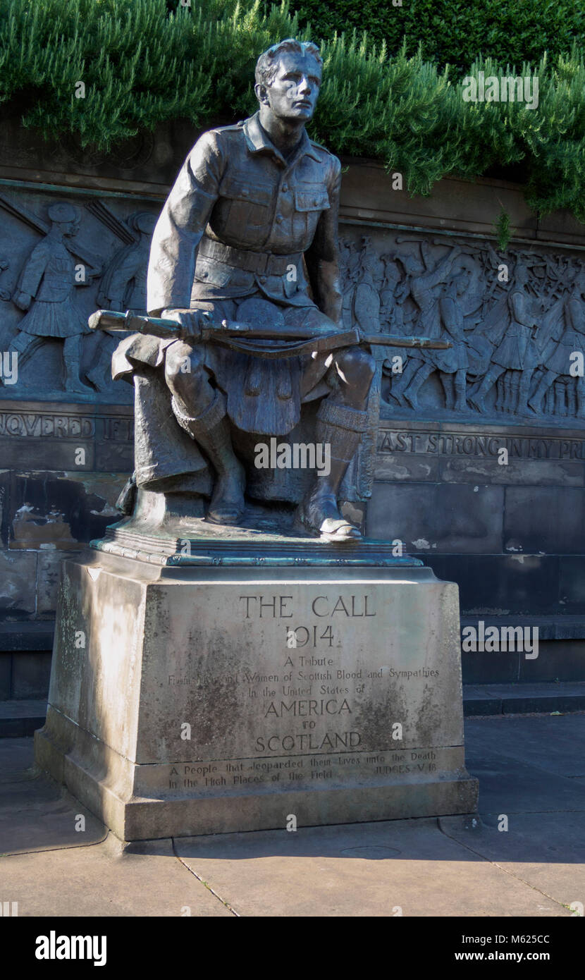 Ecosse - Edimbourg. USA financé statue en sympathie avec l'Écossais tombé dans la Première Guerre mondiale, les jardins de Princes Street. Banque D'Images