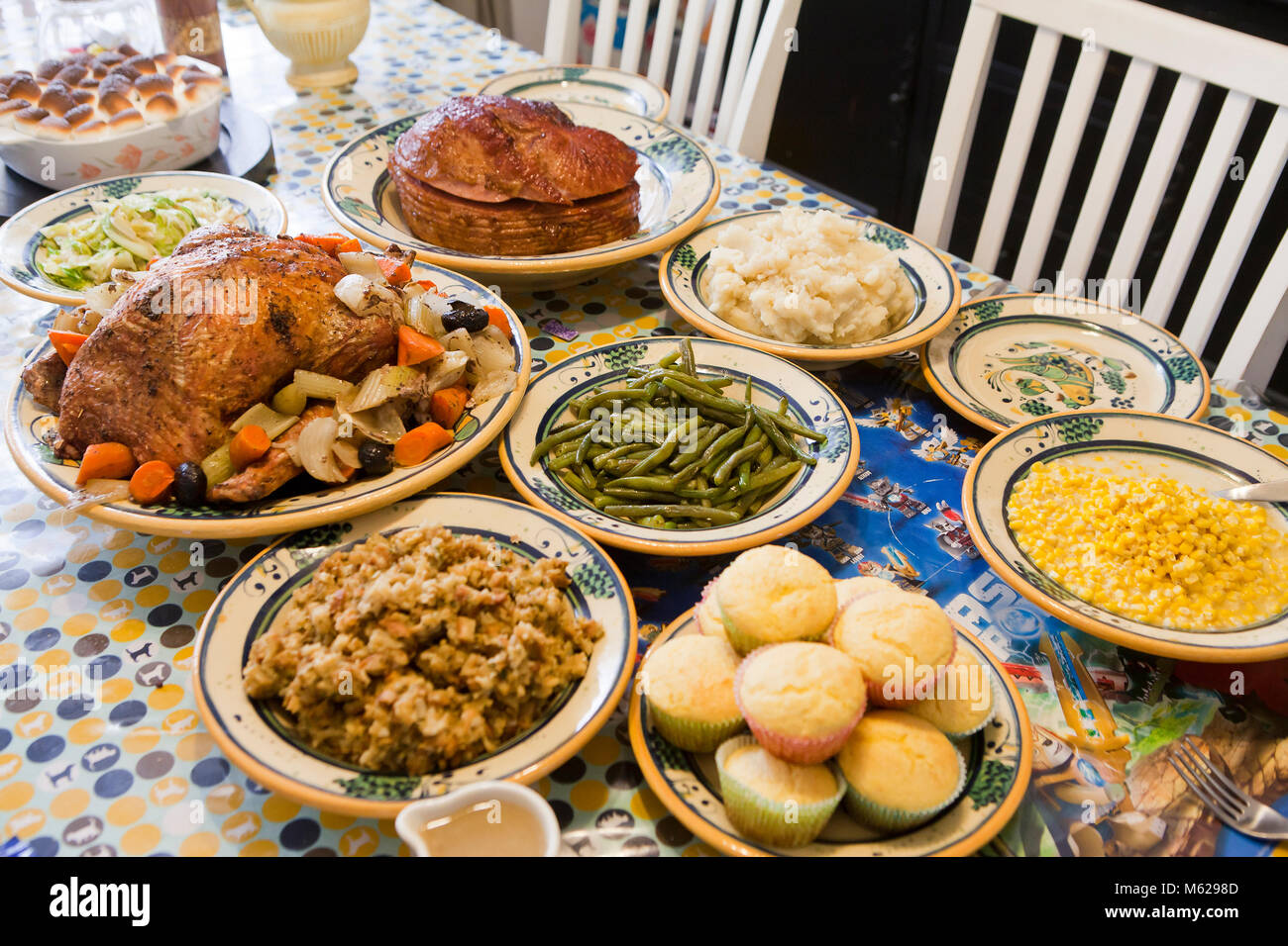Dîner de Thanksgiving de table - USA Banque D'Images