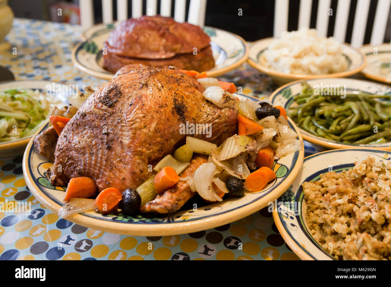 Dinde de Thanksgiving dinner table setting - USA Banque D'Images