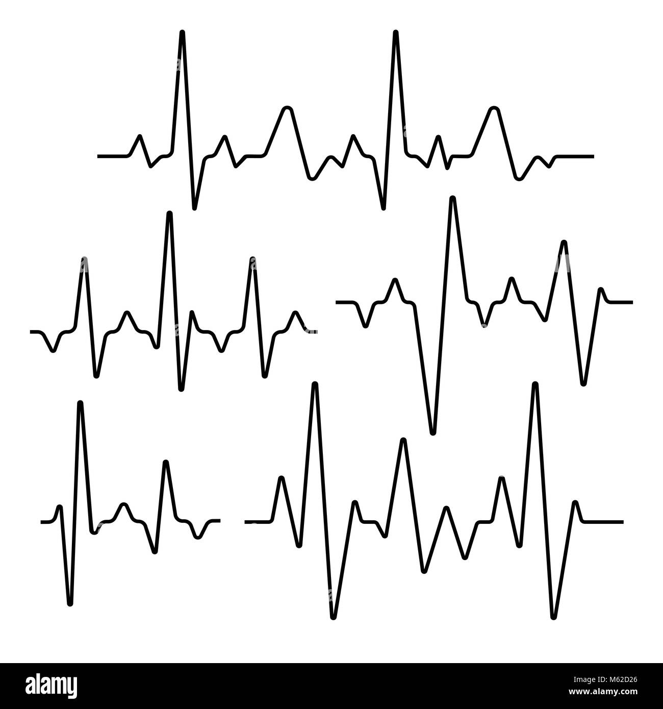 Ensemble de lignes de signal isolé. Illustration des signes sinusoïdale sismique Illustration de Vecteur