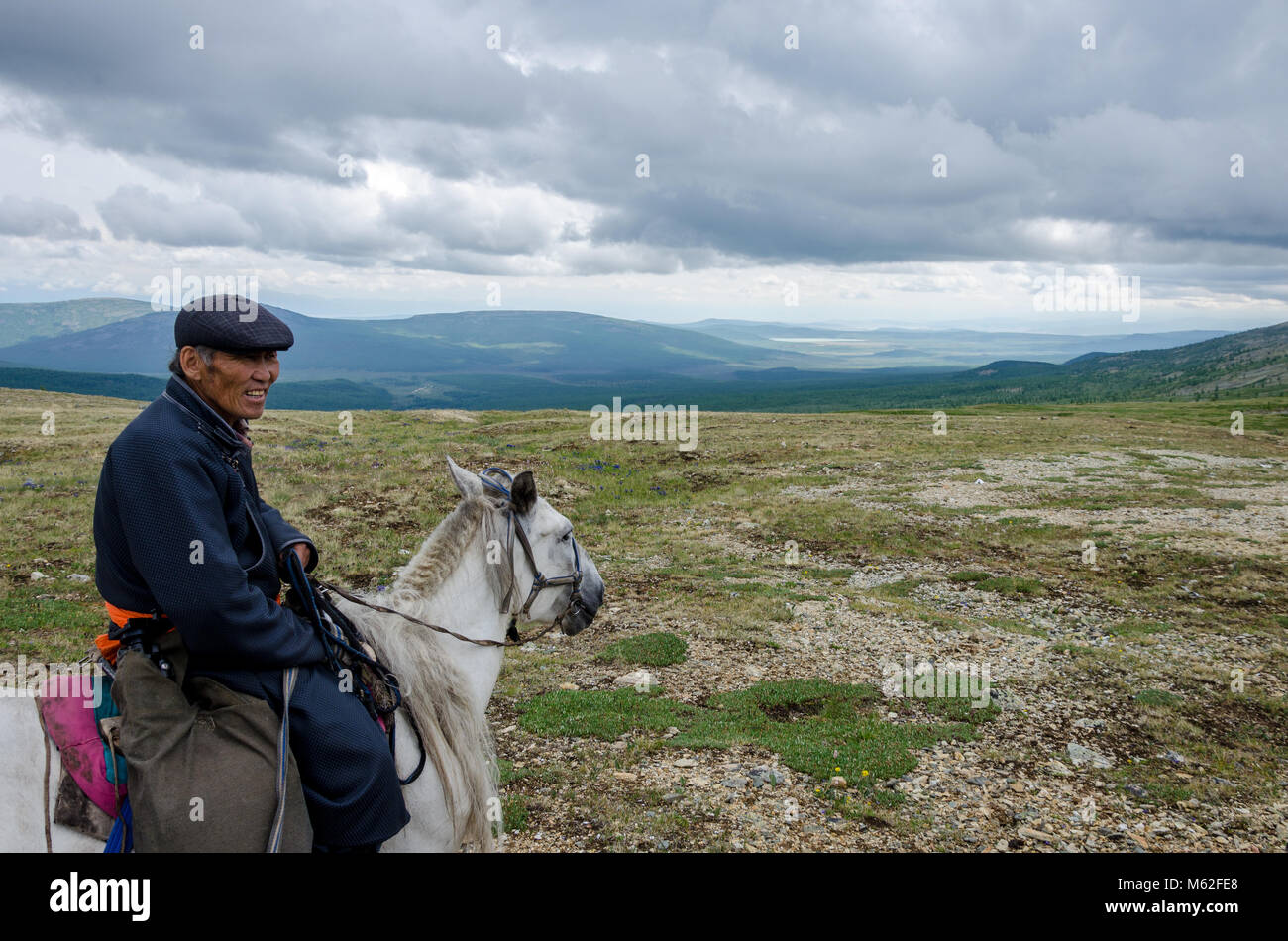 La vie Tsaatan, gardien de rennes, Tsaaganuur, Mongolie Banque D'Images