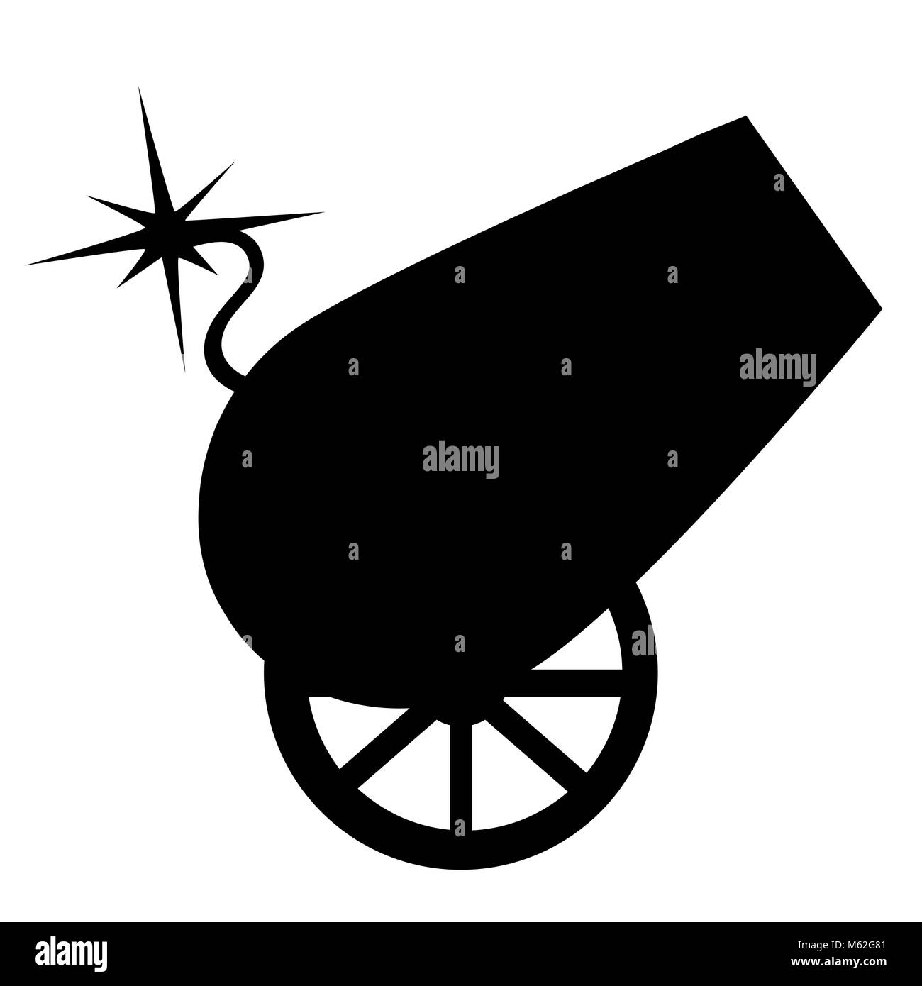 Silhouette noire circus design cannon sur roulettes avec mèche brûlant vector illustration sur fond blanc page de site web et mobile app design Illustration de Vecteur