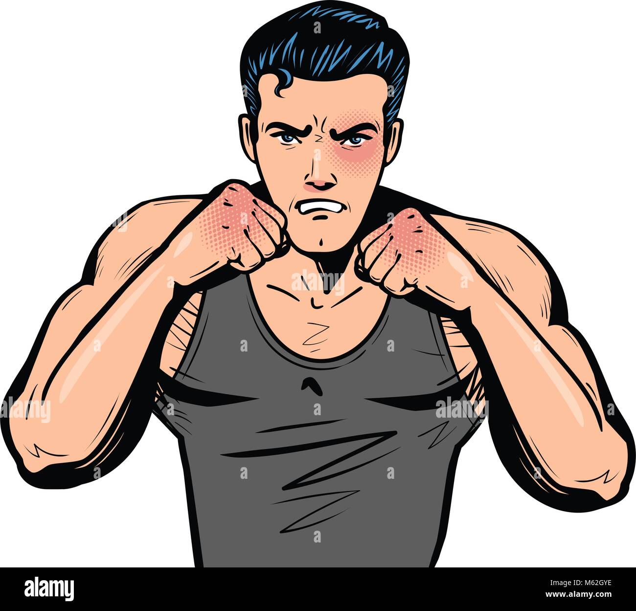 Fighter avec les poings. Fight Club, Combattre, combattre ou la boxe dans pop art retro style bande dessinée. Cartoon vector illustration Illustration de Vecteur