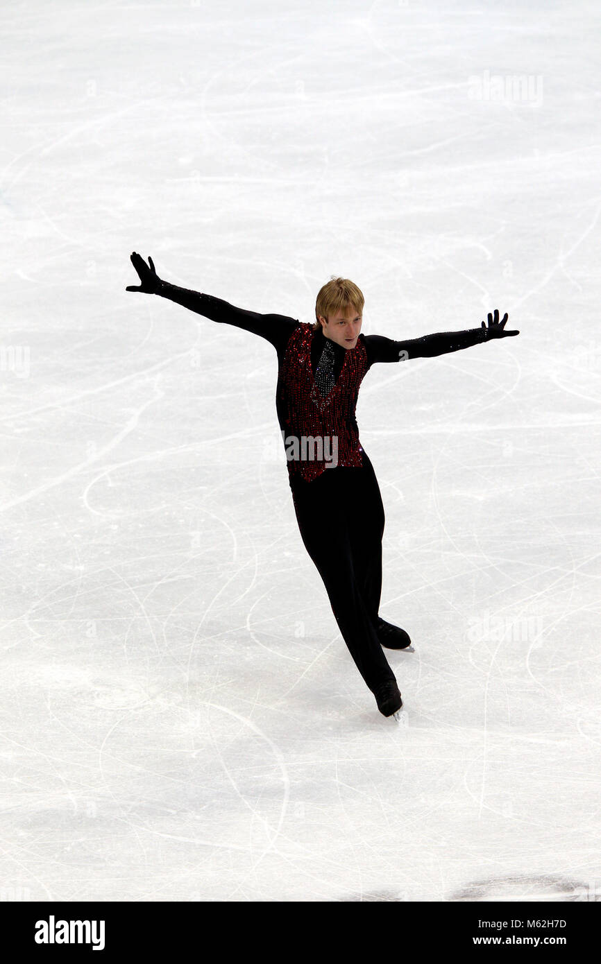 Evgeni Plushenko de la République russe durant les Jeux olympiques de patinage libre Hommes au Pacific médaille d'argent derrière Evan Lysacek des États-Unis qui a remporté la médaille d'or. Banque D'Images