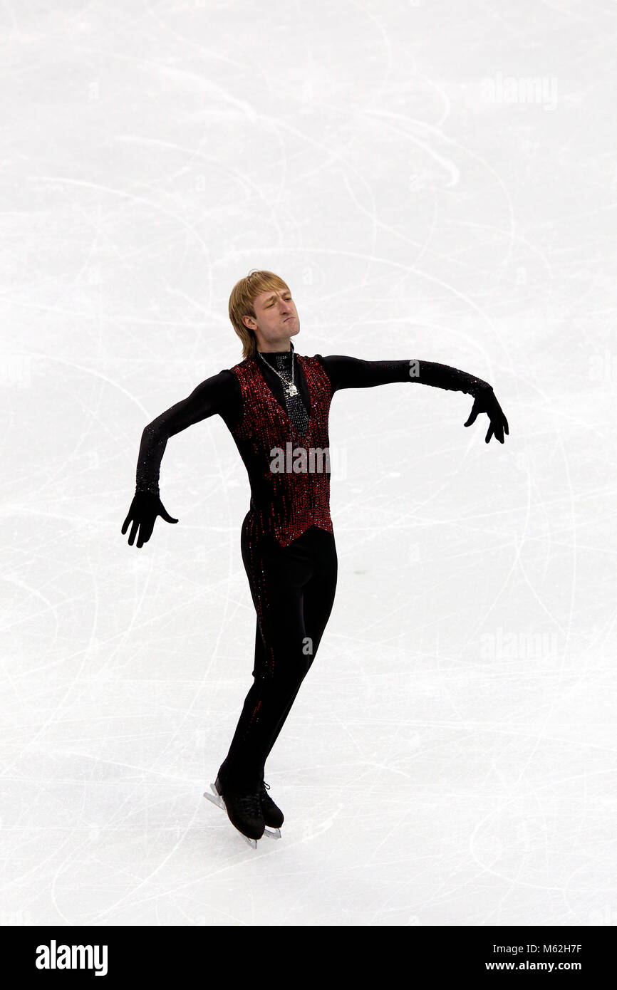 Evgeni Plushenko de la République russe durant les Jeux olympiques de patinage libre Hommes au Pacific médaille d'argent derrière Evan Lysacek des États-Unis qui a remporté la médaille d'or. Banque D'Images