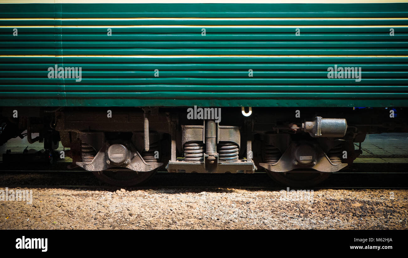 Gros plan des roues de trains rail industriel Banque D'Images