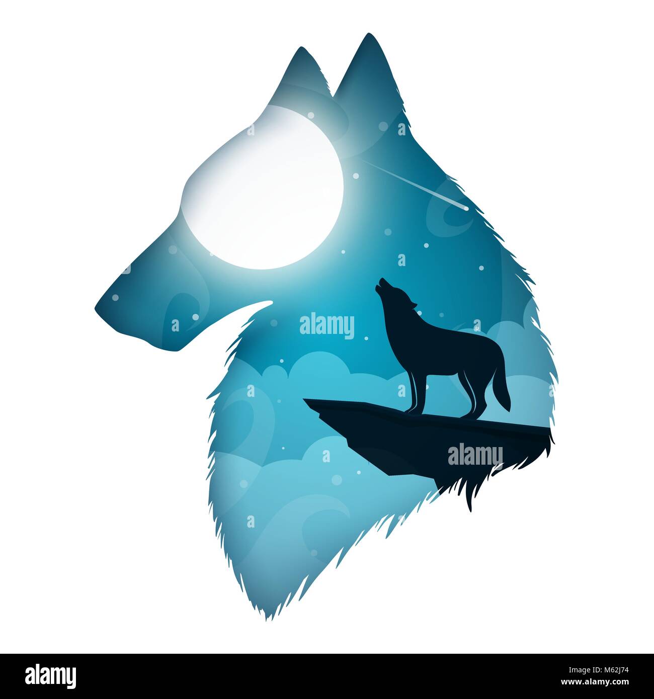 Illustration Du Loup Papier Dessin Anime Paysage Image Vectorielle Stock Alamy