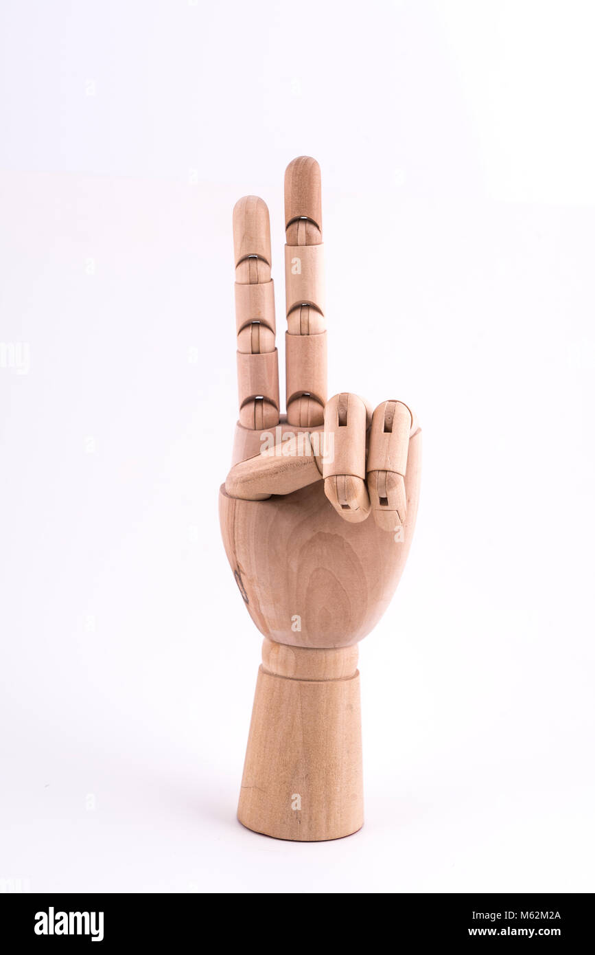 Le geste avec une main en bois abouté Banque D'Images