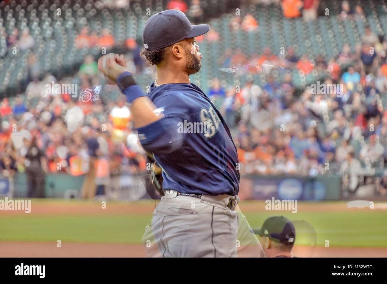 Cano se réchauffer dans le troisième match d'une série de jeux de cinq que Houston a gagné 5-3. Cano avait 5 à chauves-souris sans s'exécute. Banque D'Images