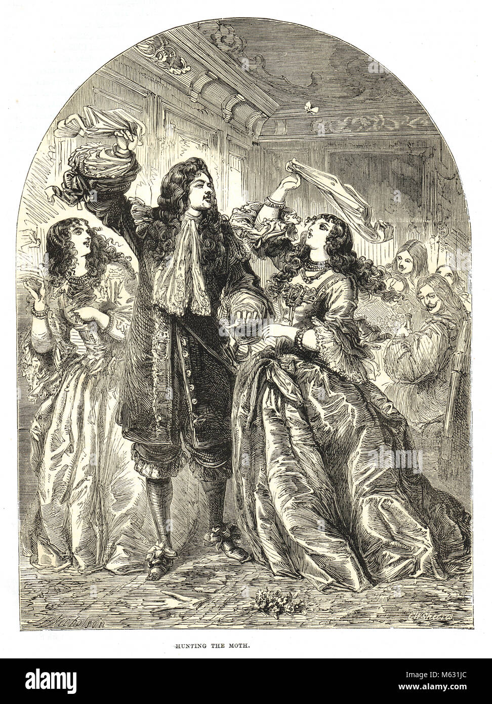 Charles II, le festif, le monarque, lui-même amusant avec les dames de son sérail une espèce de chasse, indifférent à l'humiliation nationale du raid sur la Medway, juin 1667, au cours de la deuxième guerre anglo-hollandaise Banque D'Images