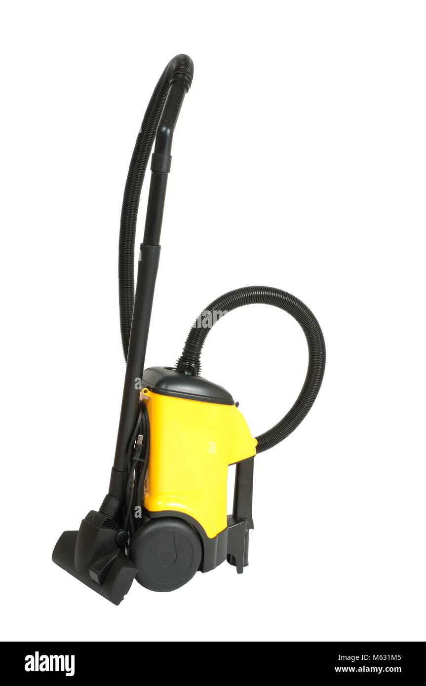 Aspirateur jaune corps isolé sur fond blanc Banque D'Images