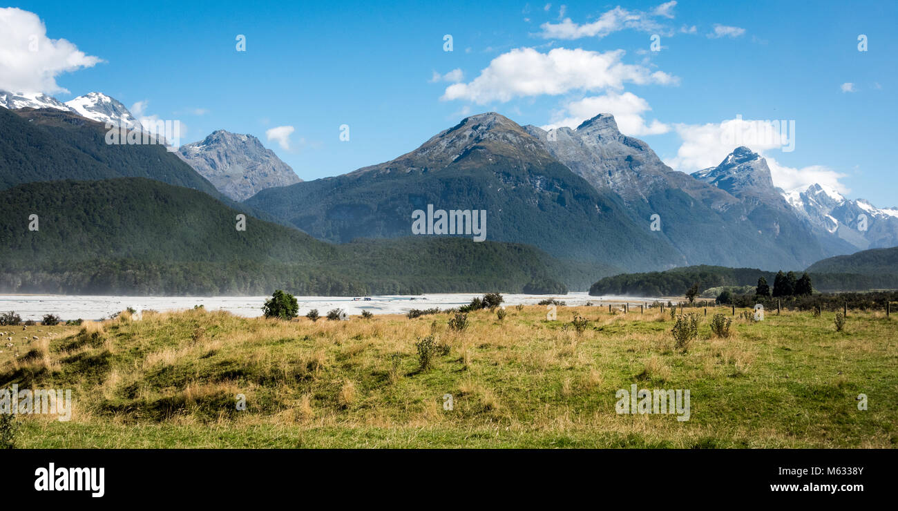 Les lieux de tournage autour de la rivière Dart, Glenorchy, île du Sud, Nouvelle-Zélande Banque D'Images