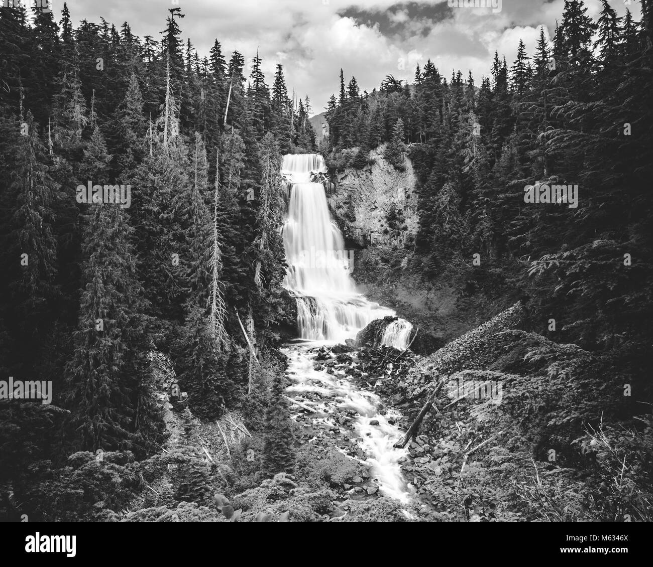 Paysage monochrome de la nature sauvage du Canada avec de belles chutes d'eau Banque D'Images