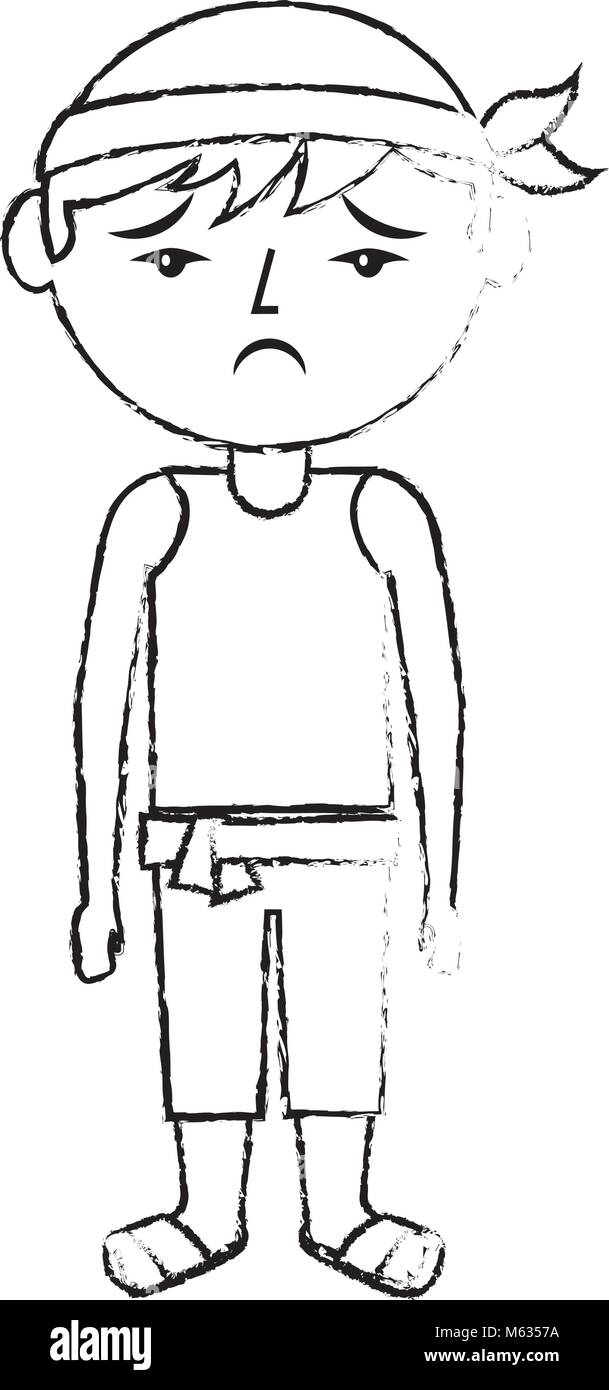 Triste caricature chinese man standing Illustration de Vecteur