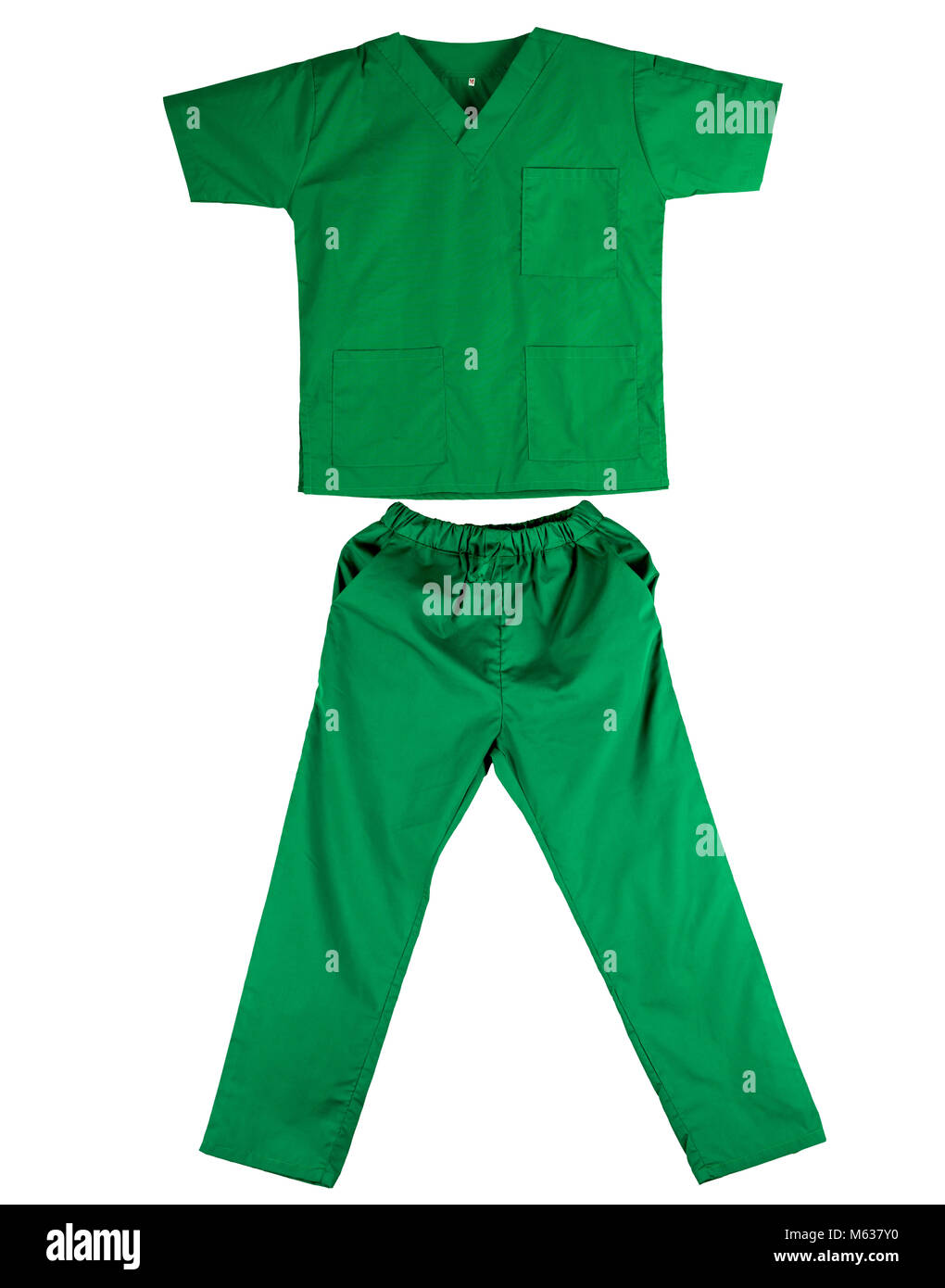 Gommages vert isolé sur fond blanc uniforme. Chemise verte et le pantalon pour vétérinaire, médecin ou infirmière Banque D'Images