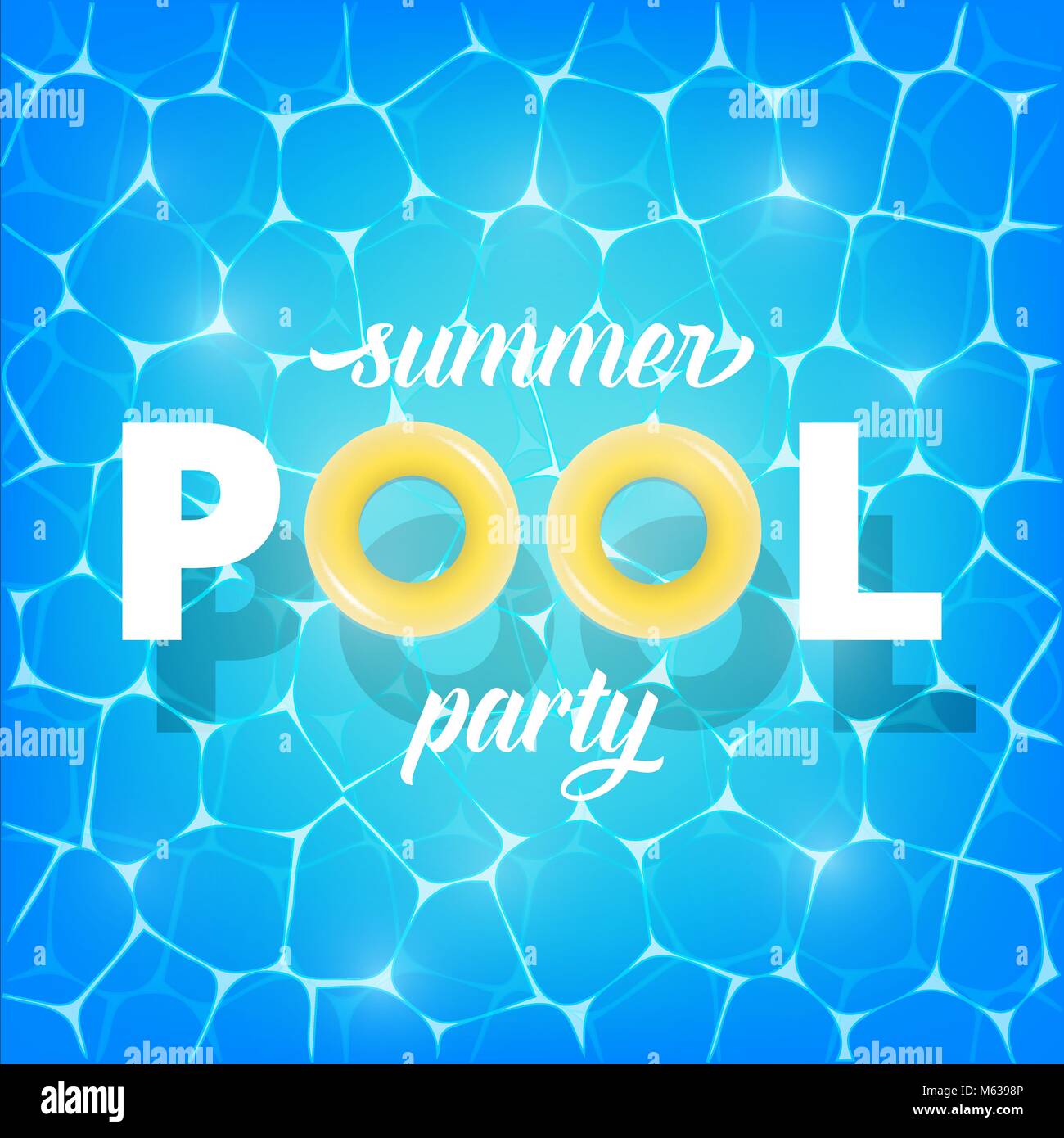 Pool Party. Illustration de l'été pool party invitation, bannière. L'eau de piscine, brillant et typographie avec joints toriques en caoutchouc Illustration de Vecteur