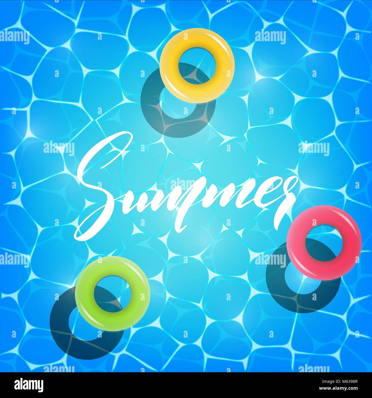 Summer Pool Party. Illustration de l'été pool party invitation, bannière. L'eau de piscine, brillant et typographie avec joints toriques en caoutchouc Illustration de Vecteur
