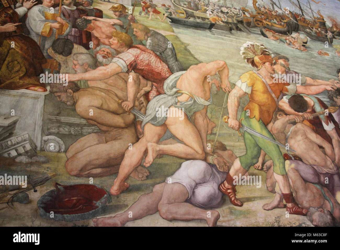 Bataille d'Ostie, de Raphaël, fresco, prix de l'incendie dans le Borgo, les chambres de Raphaël, Musées du Vatican, Vatican, Rome, Italie. Banque D'Images