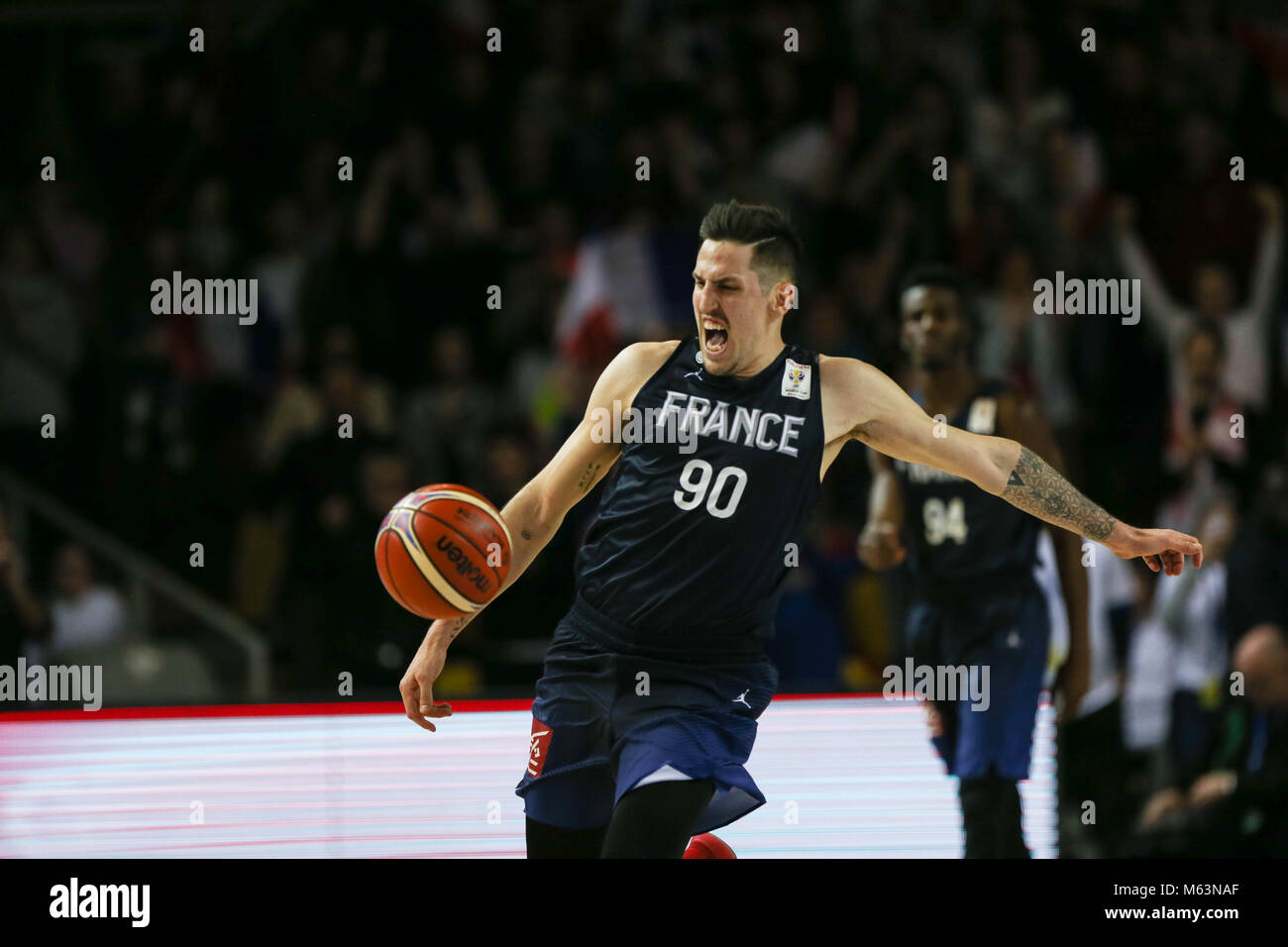 Strasbourg, France. Feb 23, 2018. Paul Lacombe de France vu pendant la coupe  du monde de basket-ball FIBA 2019 match de qualification européen entre la  France et la Russie. Credit : BT7I3563.jpg