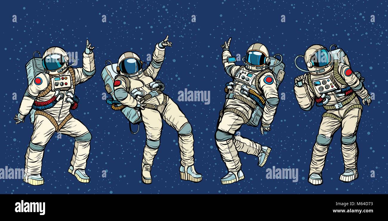 Disco Party danse hommes et femmes astronautes Illustration de Vecteur