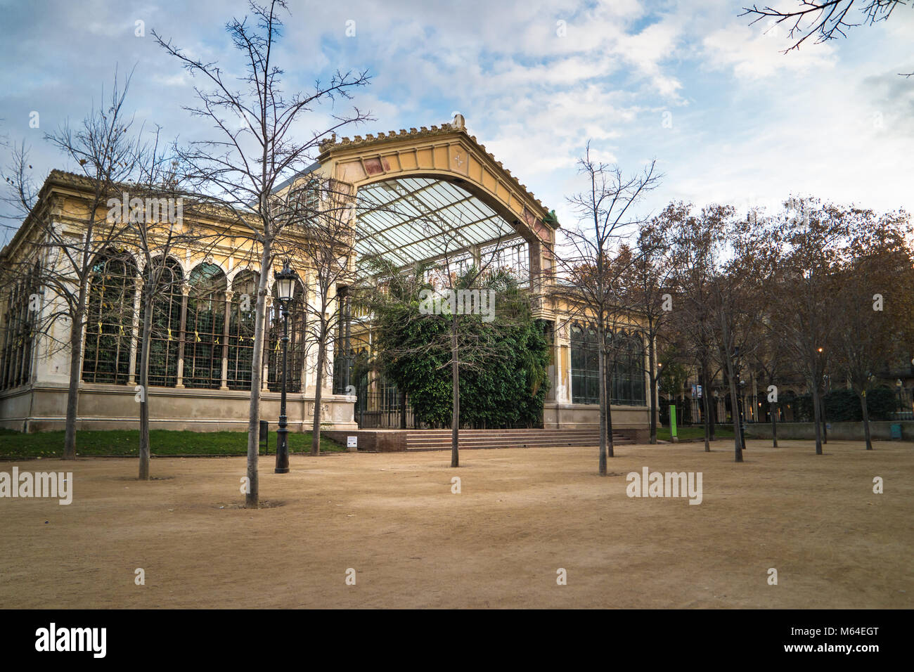 Les émissions du parc de la Ciutadella à Barcelone au coucher du soleil en hiver Banque D'Images