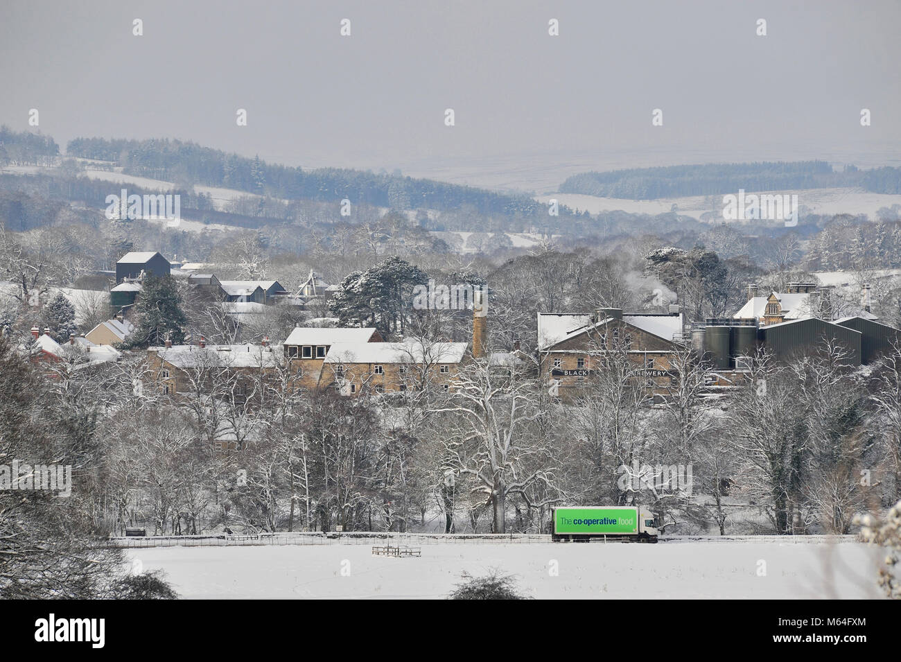 La neige à Masham avec la permission de la "bête de l'Est' Yorkshire UK Banque D'Images
