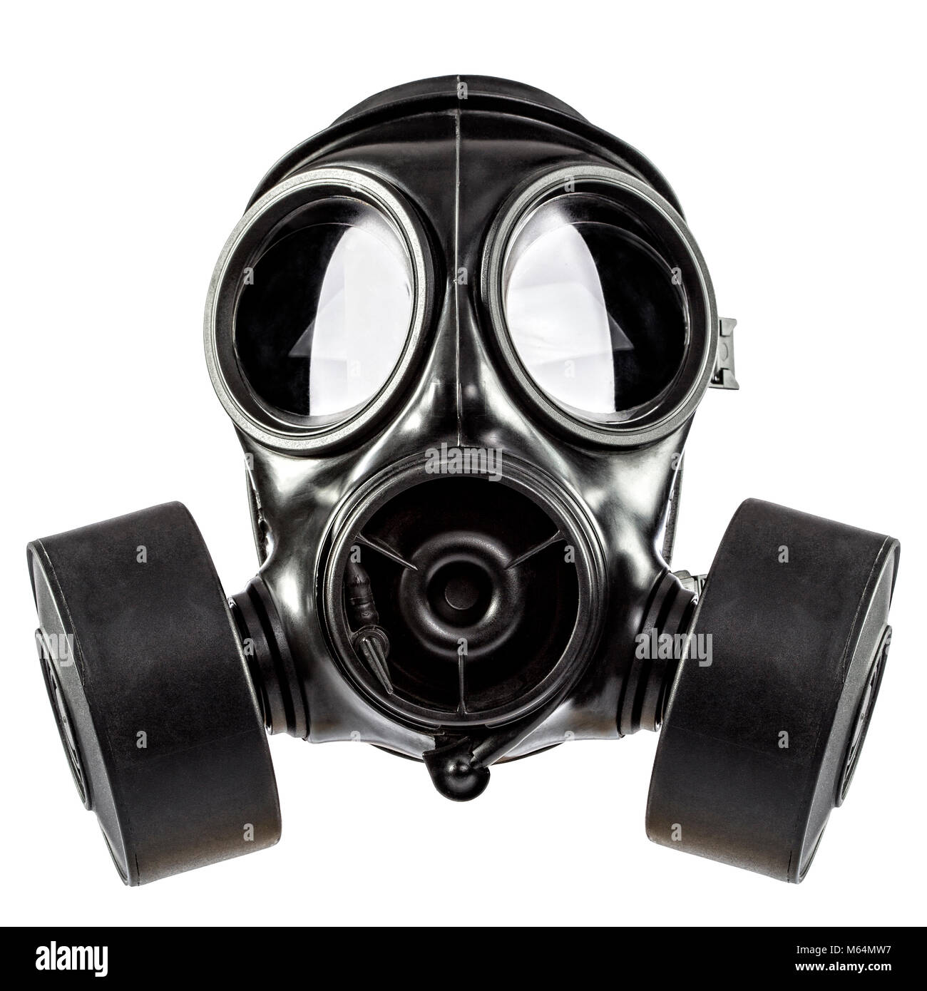 Masque à gaz double filtre sur fond blanc Banque D'Images