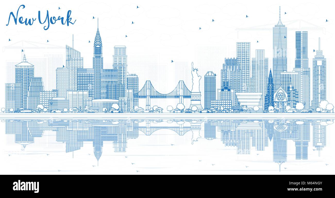 Contours, New York USA City Skyline avec bâtiments bleu et de réflexions. Vector Illustration. Les voyages d'affaires et tourisme Concept Illustration de Vecteur