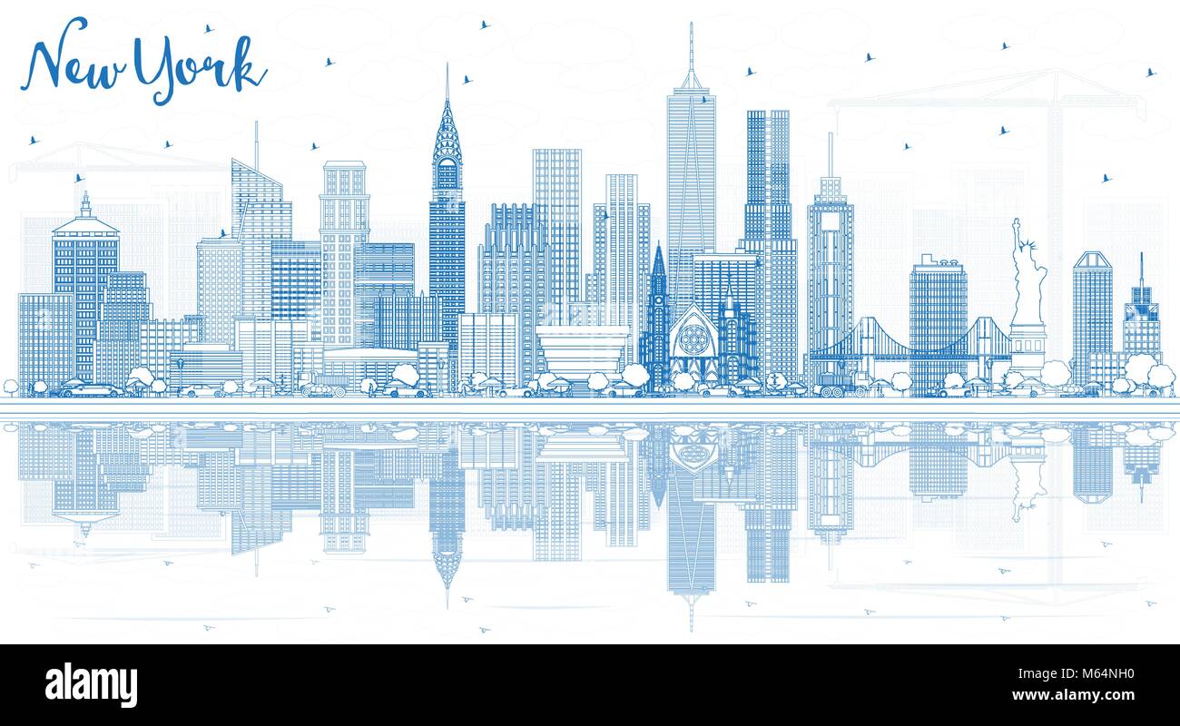 Contours, New York USA City Skyline avec bâtiments bleu et de réflexions. Vector Illustration. Les voyages d'affaires et tourisme Concept Illustration de Vecteur