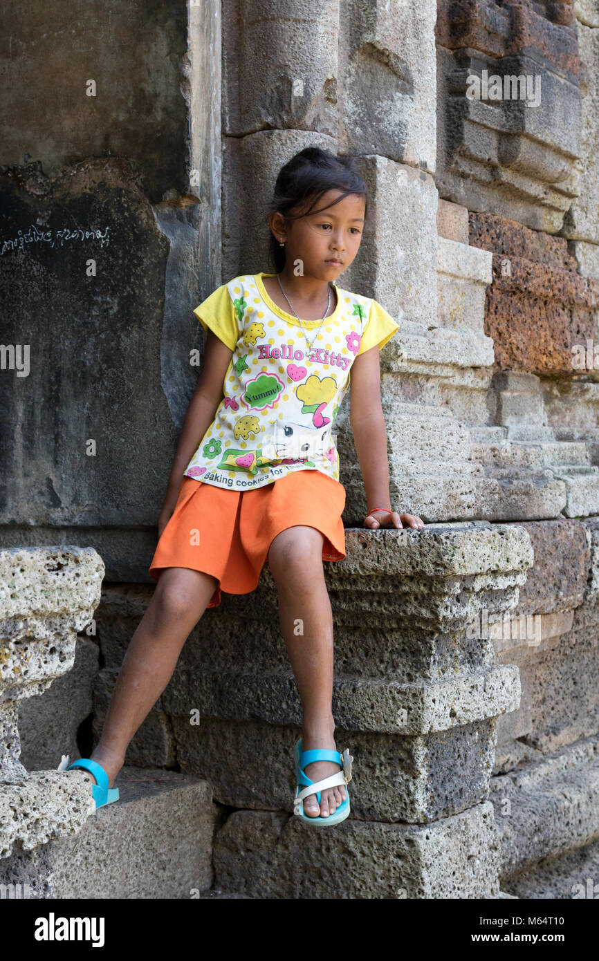 Cambodge - les jeunes enfants âgés de 8 ans fille cambodgienne, la province de Kampot, au Cambodge, en Asie Banque D'Images