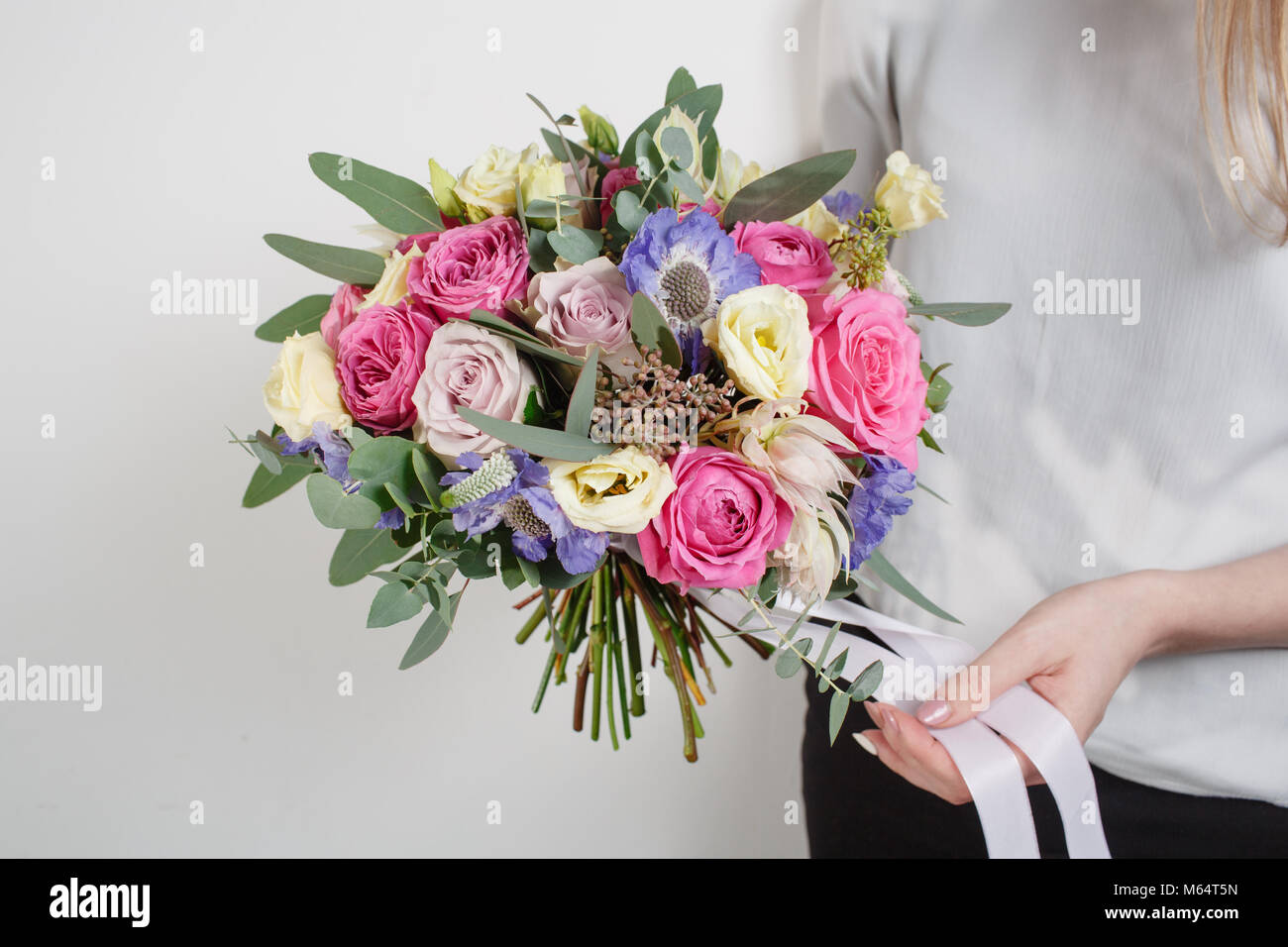 Composition De Fleurs Couleur Rose Vert Bleu Lavande De