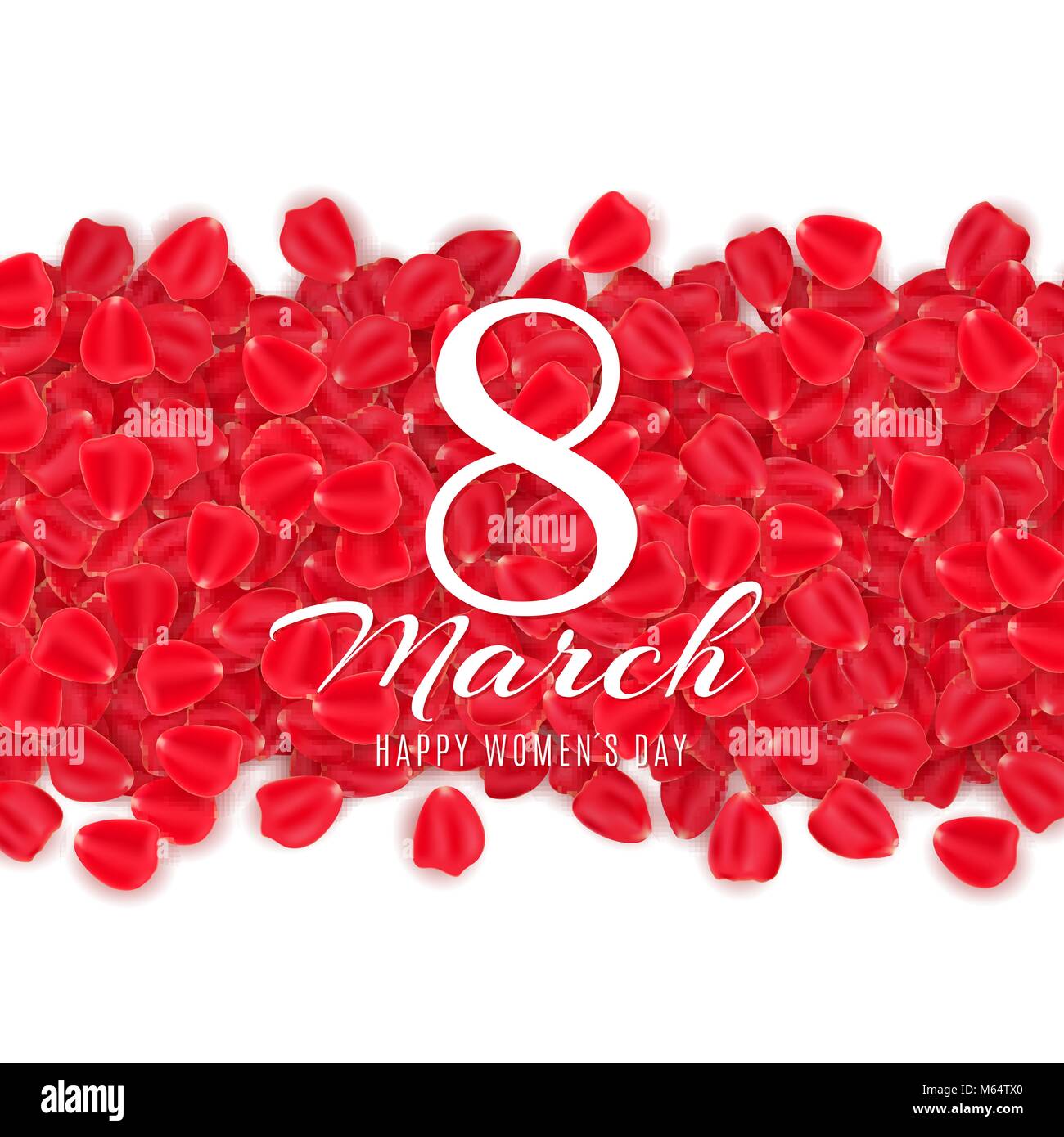 Carte de vœux pour le 8 mars sur fond blanc. Brochure pour les professionnels Womens Day. Des pétales de rose. Vector illustration. EPS 10 Illustration de Vecteur