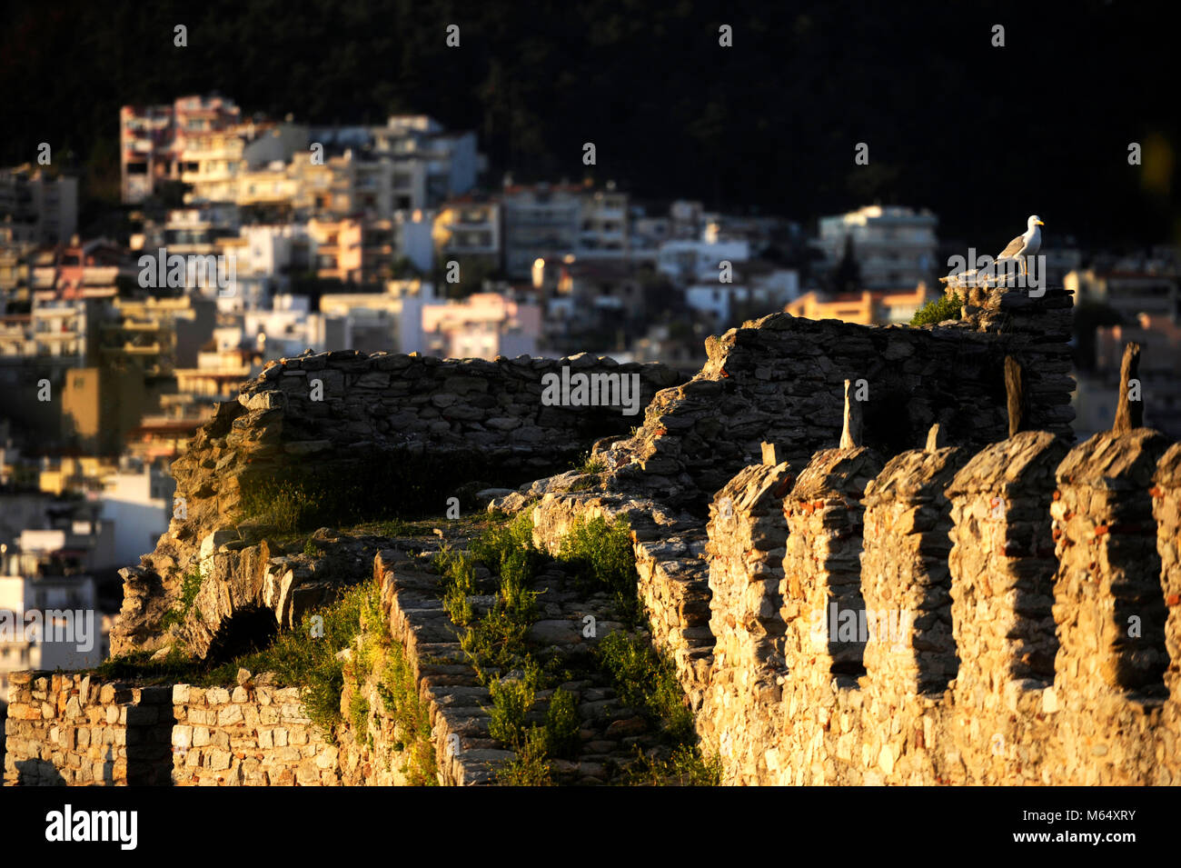 Panorama magnifique de la vieille ville de Kavala, Macédoine orientale et Thrace, Grèce Banque D'Images
