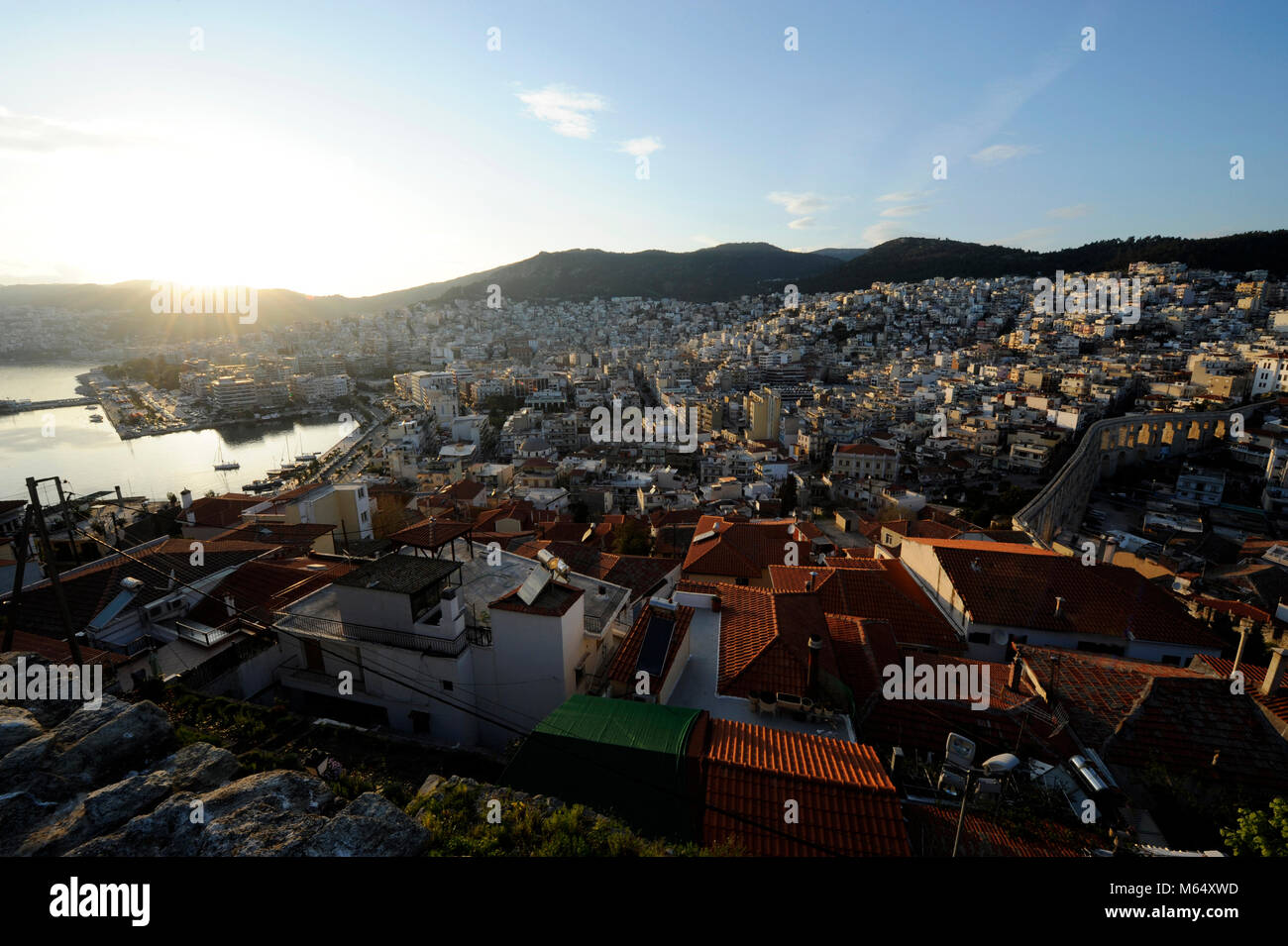 Panorama magnifique de la vieille ville de Kavala, Macédoine orientale et Thrace, Grèce Banque D'Images