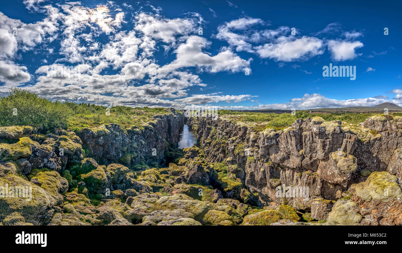 Almannagja fissure. Le Parc National de Thingvellir, Site du patrimoine mondial de l'Unesco, de l'Islande. Banque D'Images