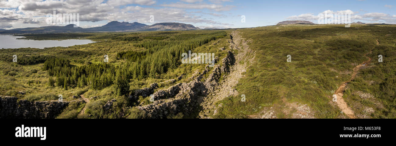 Almannagja fissure. Le Parc National de Thingvellir, Site du patrimoine mondial de l'Unesco, de l'Islande. Banque D'Images