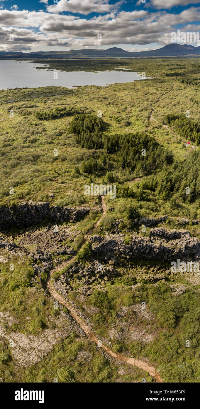 Almannagja fissure. Le Parc National de Thingvellir, Site du patrimoine mondial de l'Unesco, de l'Islande. Banque D'Images