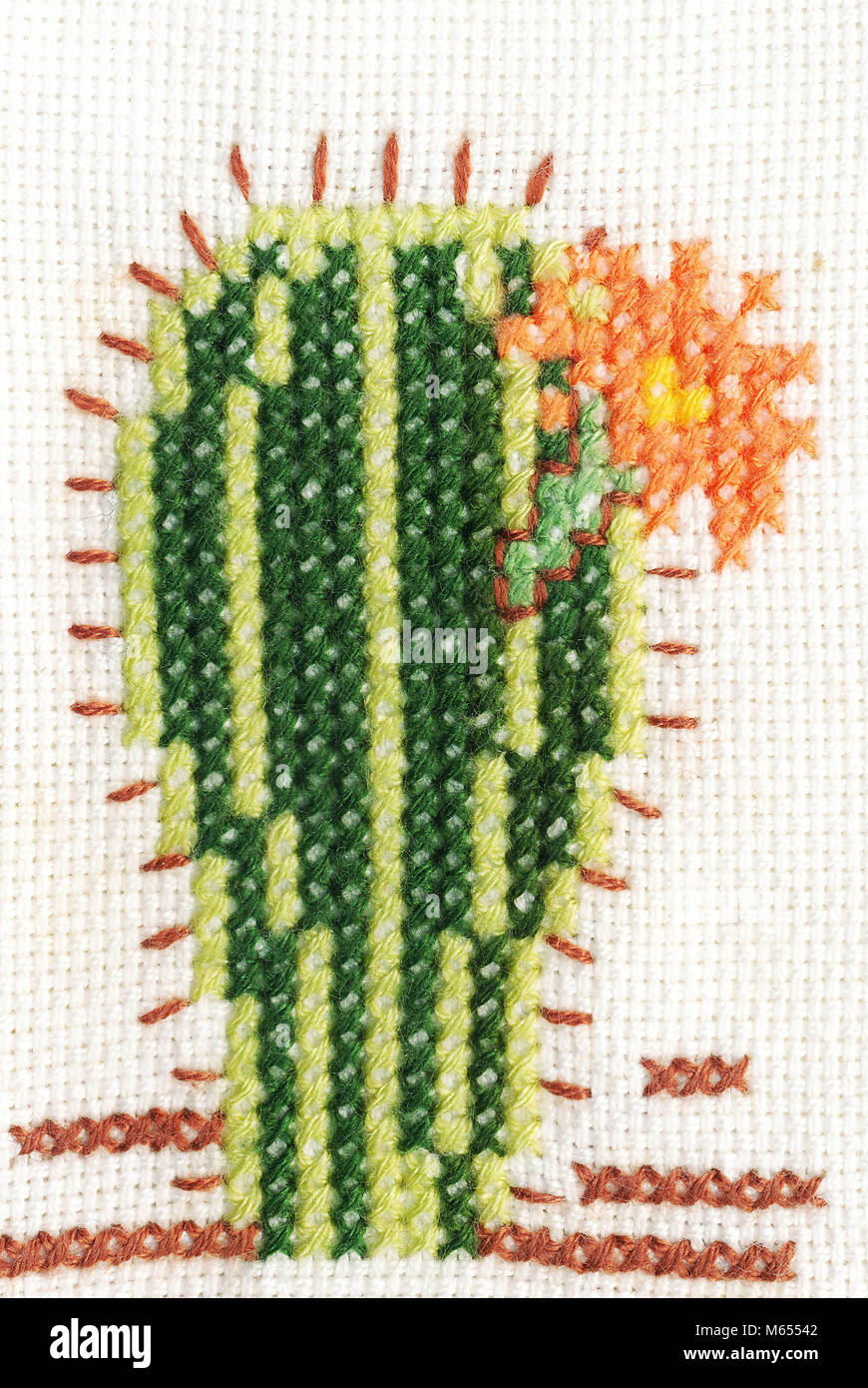 Broderie au point de croix sur toile aida avec cactus et fleurs Photo Stock  - Alamy