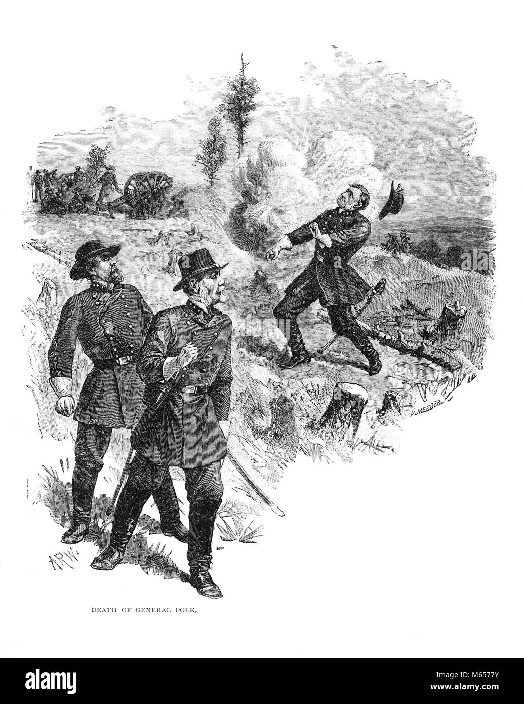 Années 1860 1864 DÉCÈS D'CONFERERATE LT. Général LEONIDAS POLK PAR CANNON BALL À PINE MOUNTAIN GEORGIA USA - h9845 HAR001 NOIR ET BLANC HARS CONFLITS GUERRE CIVILE GA MORTELLEMENT TUÉ EN ACTION LEONIDAS LT. OLD FASHIONED MORTELLEMENT PINE MOUNTAIN L'ÉVÊQUE DE COMBAT Banque D'Images