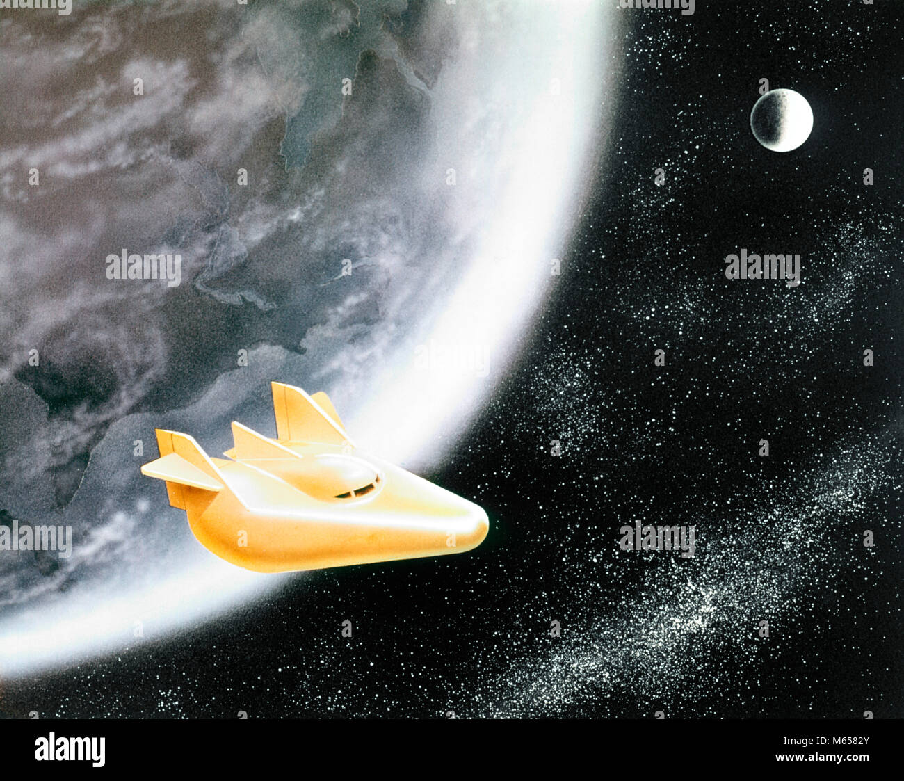 1960 ILLUSTRATION DE LA NASA Space Shuttle EXPLORER CONCEPTION TERRE Lune Étoile - ka1303 HAR001 HARS, VOYAGES DANS L'ESPACE AÉRONAUTIQUE VAISSEAU SPATIAL SCIFI ANCIENNE NAVETTE SF Banque D'Images