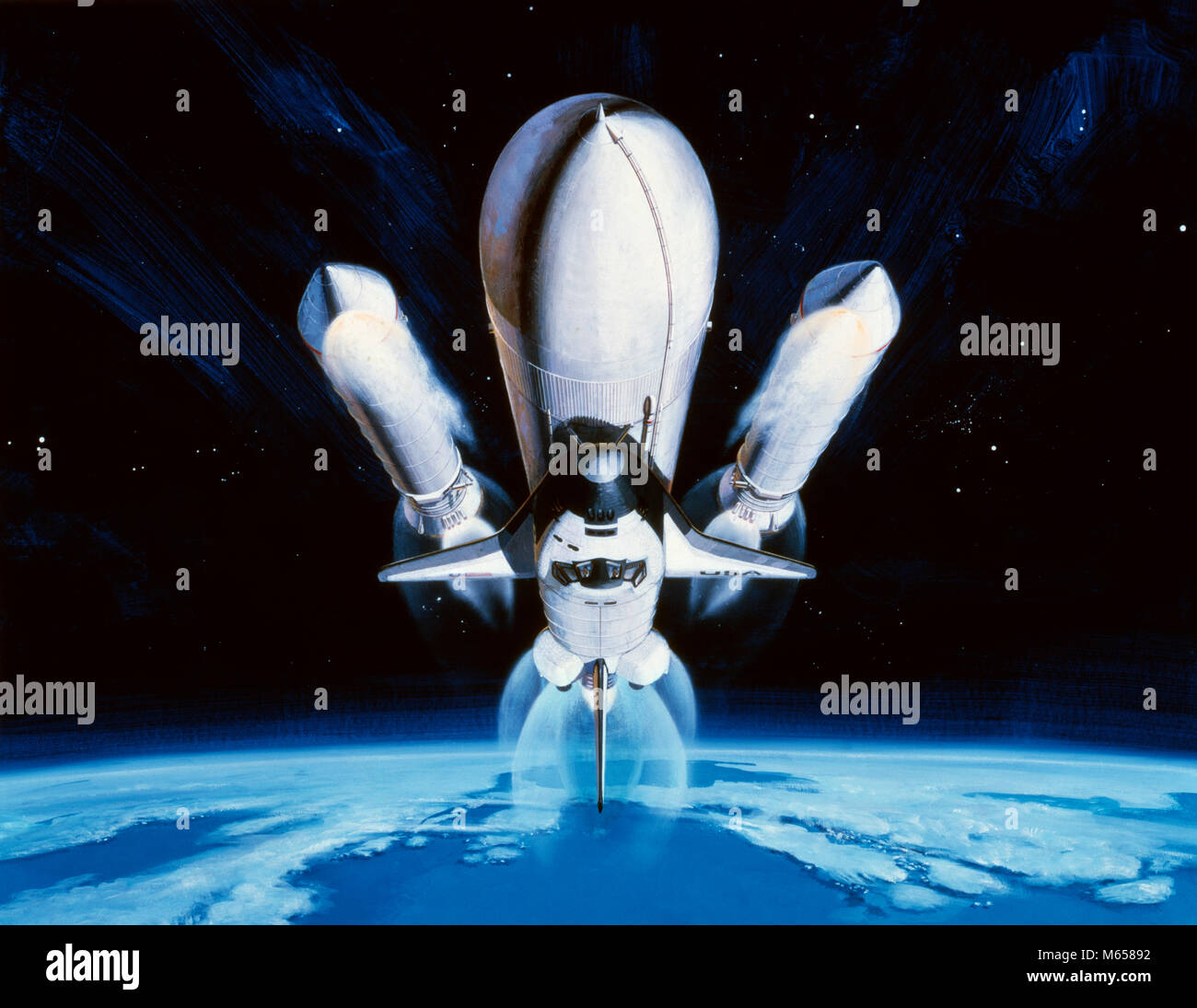 70 CONCEPT DE L'ARTISTE DE LA SÉPARATION DE LA NAVETTE SPATIALE DE DEUX PROPULSEURS - ka5083 NAS001 FUSÉES D'APPOINT DE CARBURANT SOLIDE HARS PROGRAMME ESPACE Banque D'Images