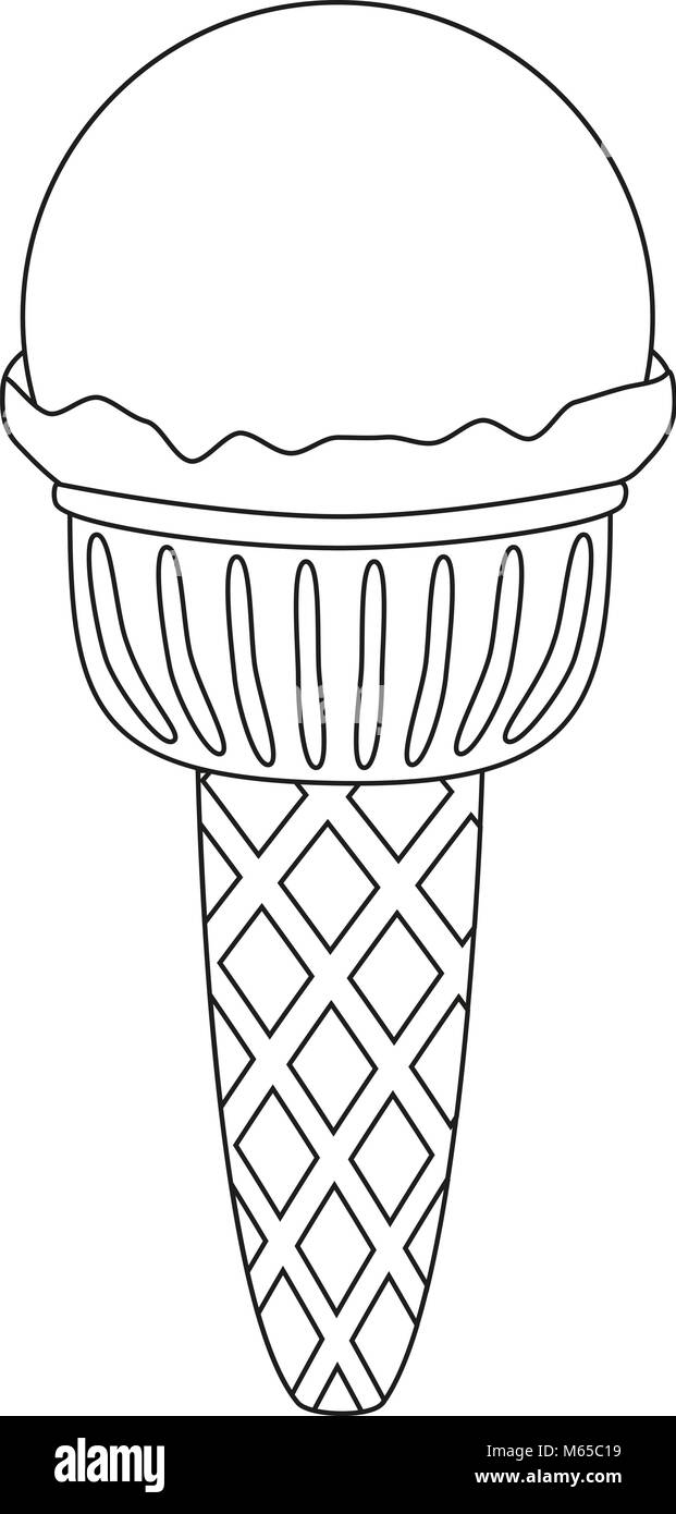 Le noir et blanc ice cream ball ligne cône icône art Illustration de Vecteur